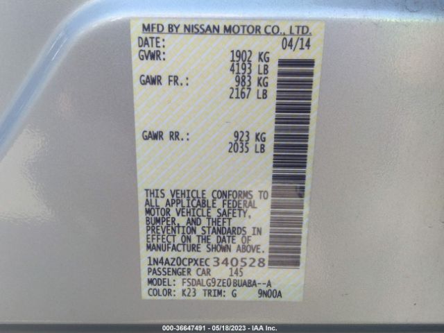 1N4AZ0CPXEC340528 Nissan Leaf Sl