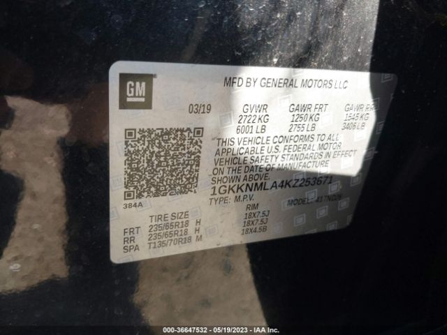 1GKKNMLA4KZ253671 GMC ACADIA SLT