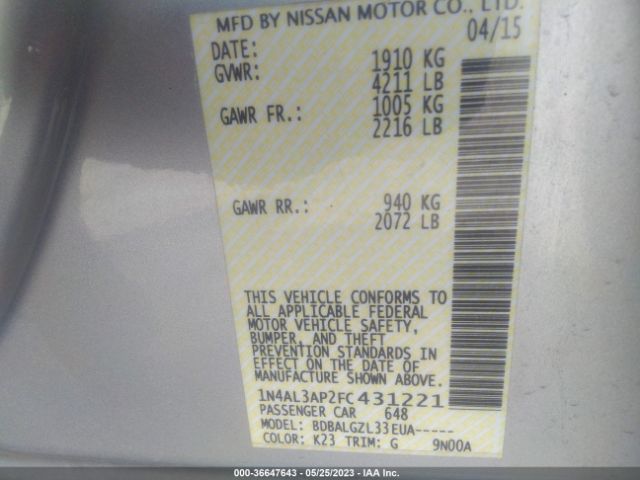 1N4AL3AP2FC431221 Nissan ALTIMA 2.5