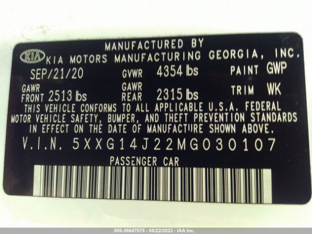 5XXG14J22MG030107 KIA K5 LXS