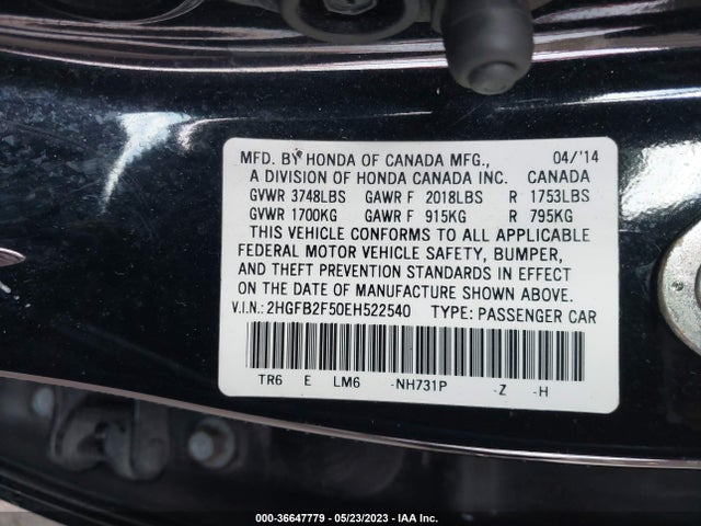 Honda Civic Sedan Lx 2014 2HGFB2F50EH522540 Image 9