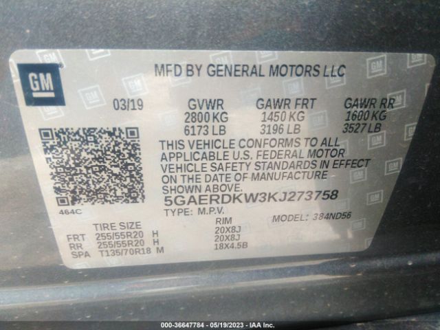 5GAERDKW3KJ273758 Buick Enclave Fwd Avenir