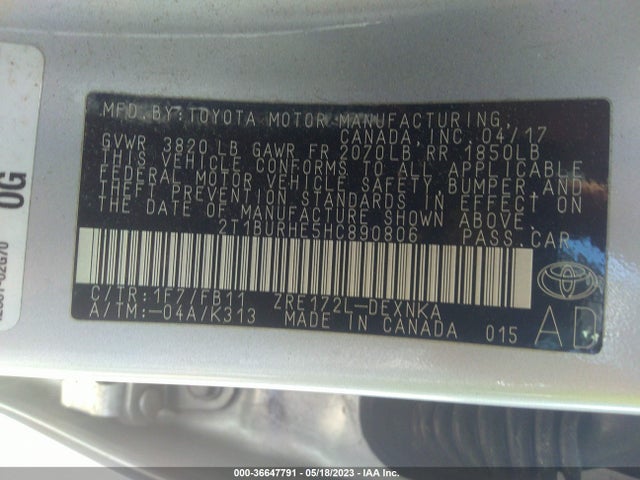 Toyota Corolla L/le/xle/se 2017 2T1BURHE5HC890806 Image 9