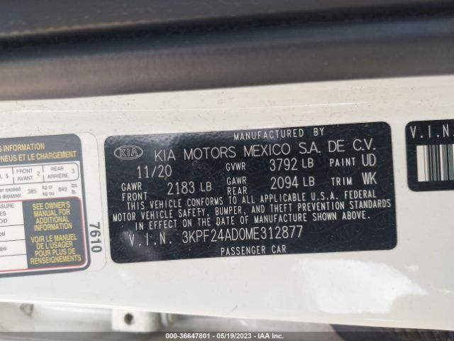 3KPF24AD0ME312877 KIA Forte Lxs