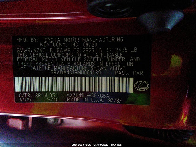 58ADA1C18MU001439 Lexus Es Es 300h