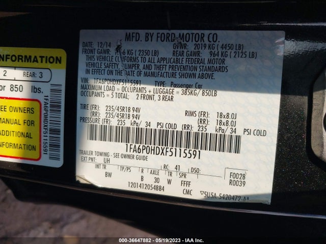 Ford FUSION SE 2015 1FA6P0HDXF5115591 Image 10