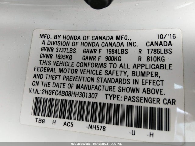 Honda Civic Coupe Lx-p 2017 2HGFC4B08HH301307 Image 9
