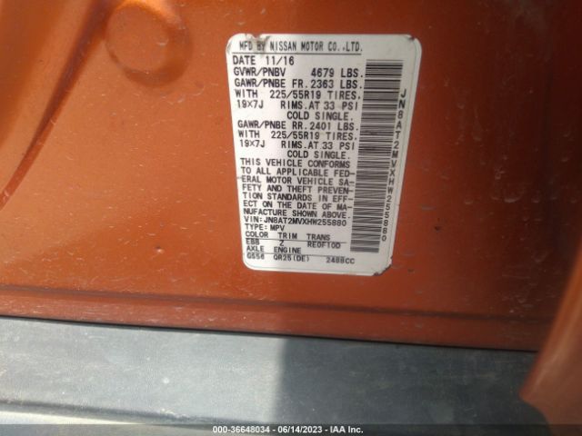 JN8AT2MVXHW255880 Nissan Rogue Sl