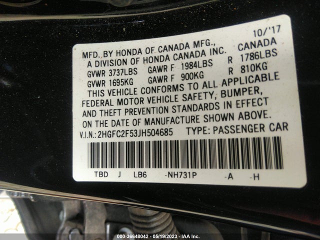 Honda Civic Sedan Lx 2018 2HGFC2F53JH504685 Image 10