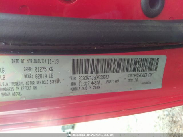 2C3CDZAG3KH759603 Dodge Challenger Sxt