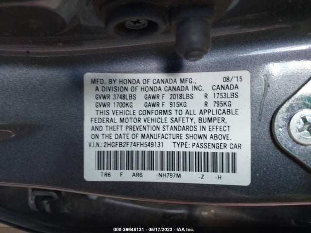 Honda Civic Sedan Se 2015 2HGFB2F74FH549131 Image 11