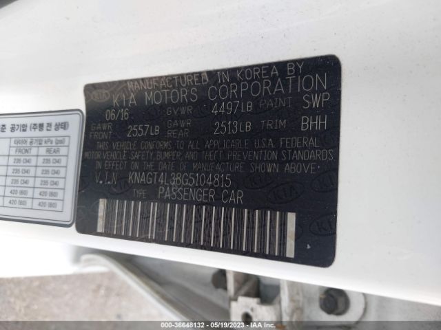 KNAGT4L38G5104815 KIA Optima Lx