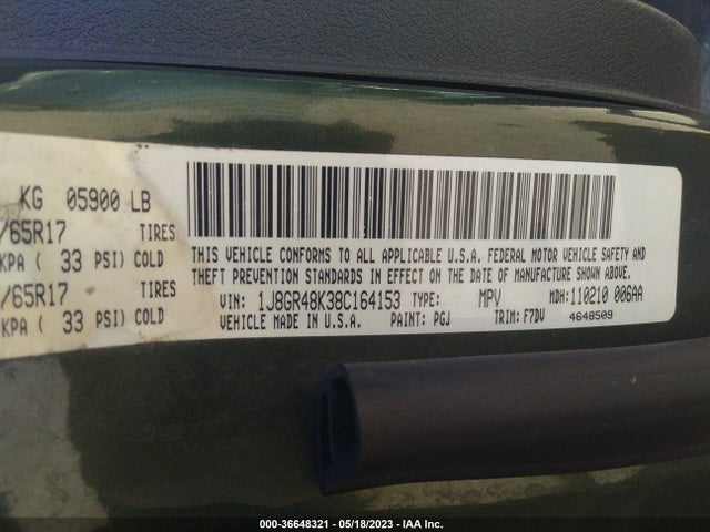 2008 JEEP GRAND CHEROKEE LAREDO VIN: 1J8GR48K38C164153