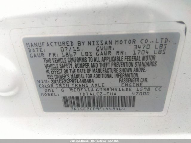 3N1CE2CP9FL448464 Nissan Versa Note S Plus