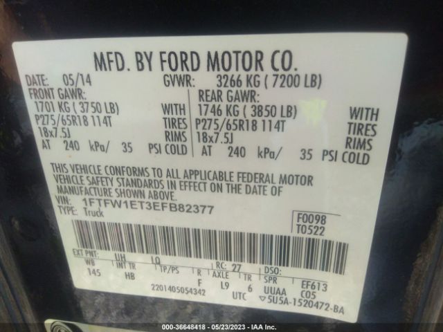 1FTFW1ET3EFB82377 Ford F-150 Xl/xlt/fx4/lariat