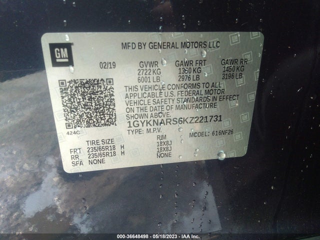 1GYKNARS6KZ221731 Cadillac Xt5 Fwd