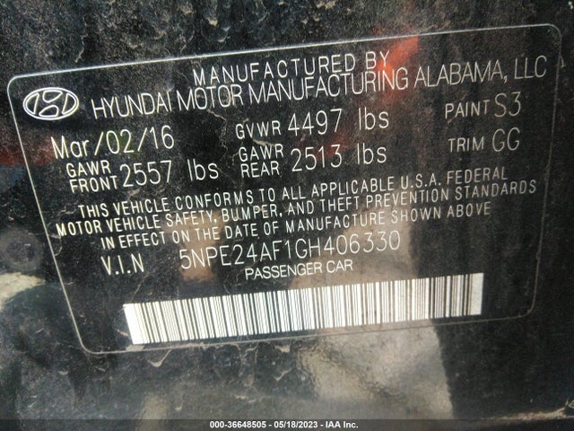 Hyundai Sonata 2.4l 2016 5NPE24AF1GH406330 Image 10