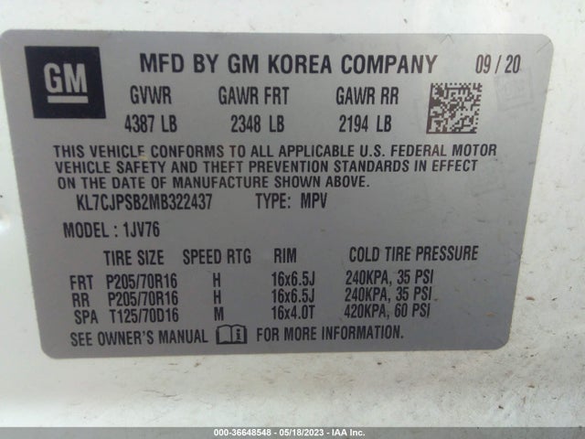 Chevrolet Trax Lt 2021 KL7CJPSB2MB322437 Image 10