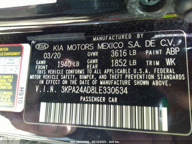 2020 KIA RIO S VIN: 3KPA24AD8LE330634