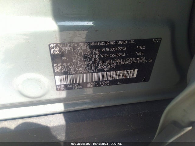 2021 TOYOTA RAV4 XLE PREMIUM VIN: 2T3A1RFV3MW240749