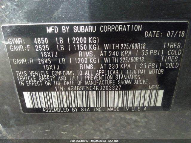 4S4BSENC4K3203327 Subaru Outback Limited