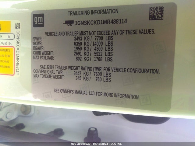 Chevrolet Suburban Lt 2021 1GNSKCKD1MR488114 Image 11