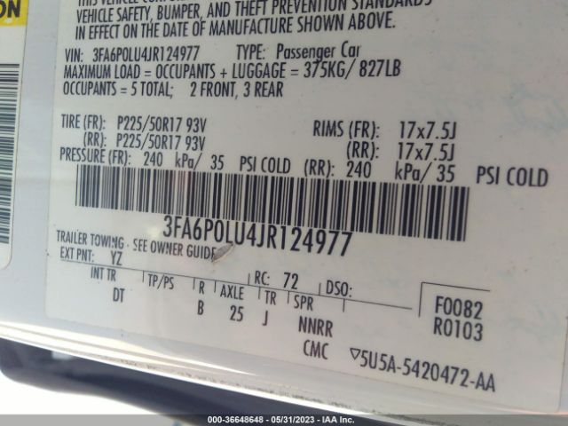 3FA6P0LU4JR124977 Ford Fusion Hybrid Se