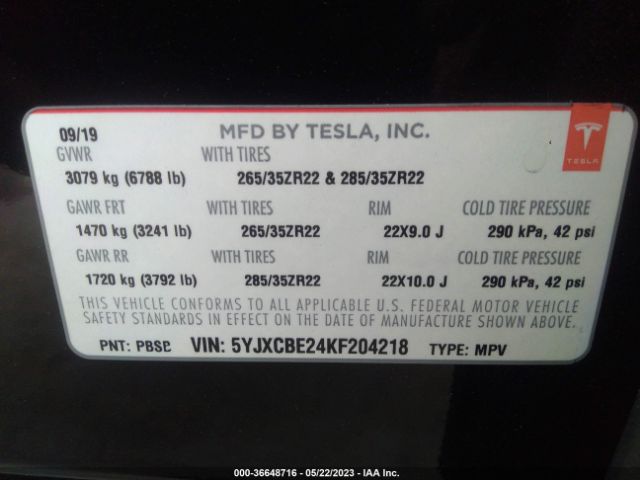 5YJXCBE24KF204218 Tesla MODEL X