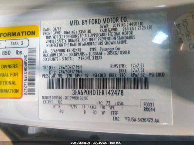 Ford FUSION SE 2014 3FA6P0HD1ER142478 Image 11