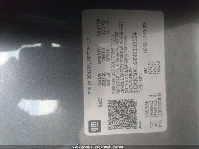 1GKKNKL48NZ150594 GMC ACADIA SLE
