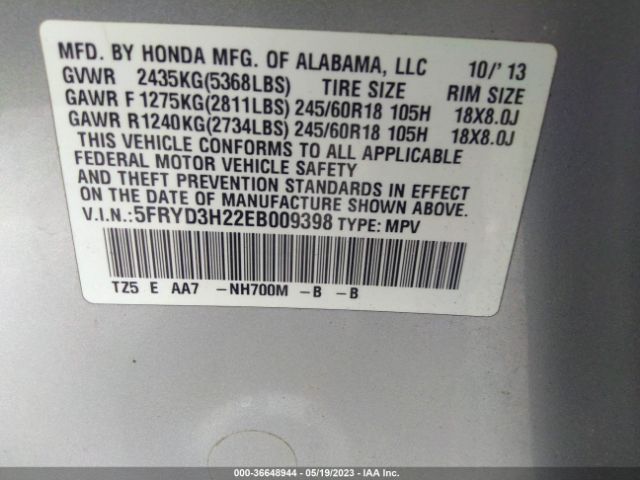 5FRYD3H22EB009398 Acura MDX