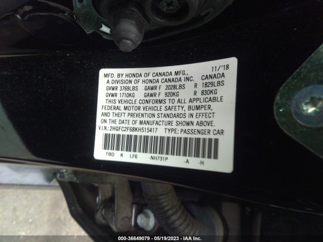 2019 HONDA CIVIC SEDAN LX VIN: 2HGFC2F68KH515417