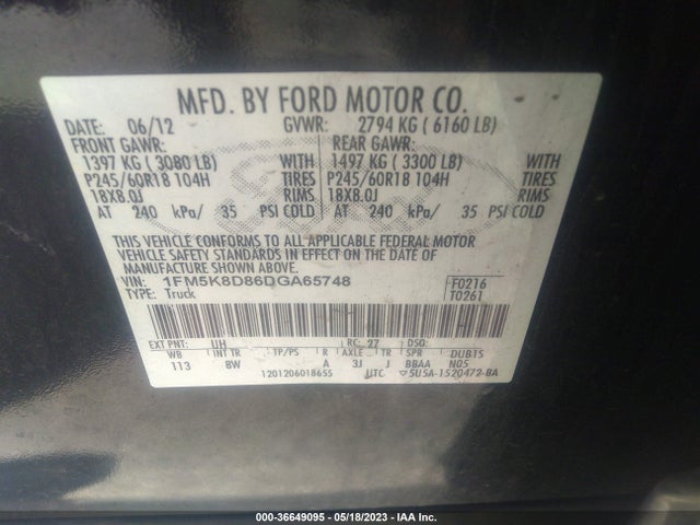 2013 FORD EXPLORER XLT VIN: 1FM5K8D86DGA65748