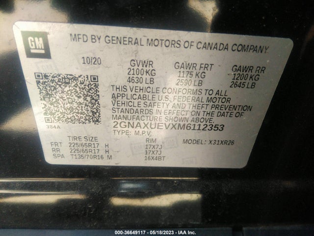 Chevrolet EQUINOX LT 2021 2GNAXUEVXM6112353 Image 9
