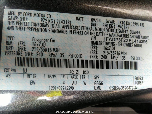 Ford FOCUS SE 2014 1FADP3F2XEL416396 Image 10