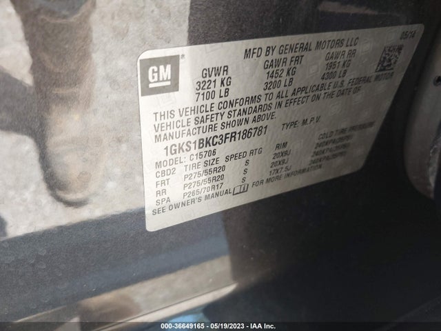 GMC YUKON SLT 2015 1GKS1BKC3FR186781 Image 9