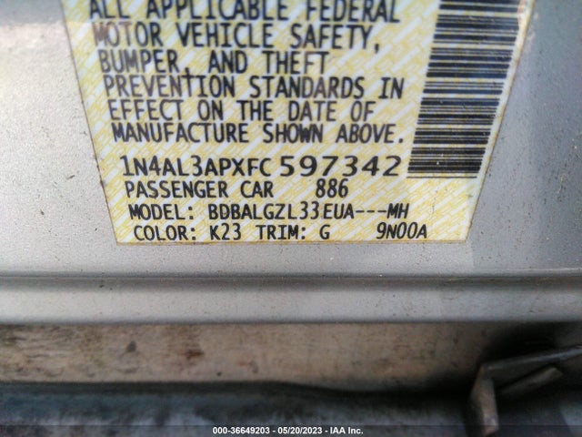 2015 NISSAN ALTIMA 2.5 S VIN: 1N4AL3APXFC597342