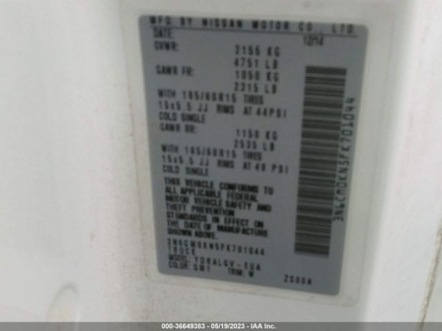 3N6CM0KN5FK701044 Nissan NV200 SV