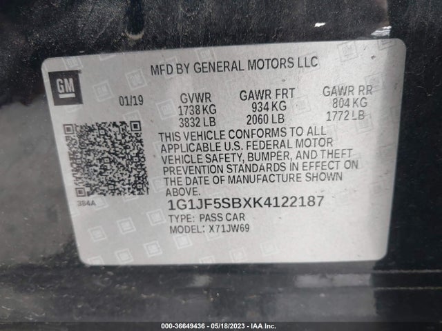Chevrolet Sonic Premier 2019 1G1JF5SBXK4122187 Image 10
