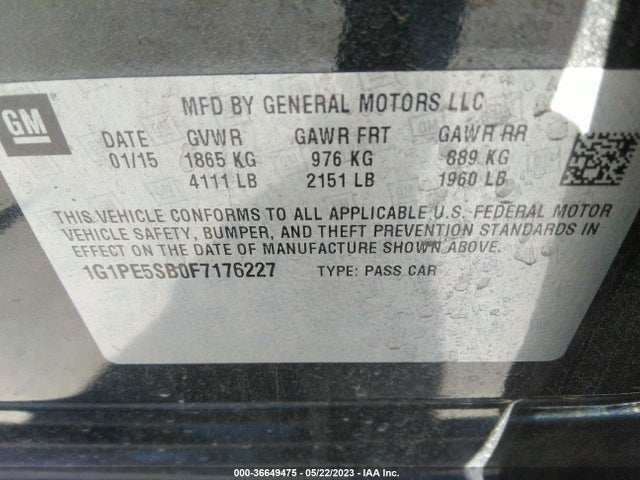 Chevrolet CRUZE LT 2015 1G1PE5SB0F7176227 Image 10