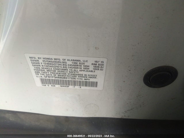 Honda Pilot Ex-l 2016 5FNYF5H88GB017326 Image 10