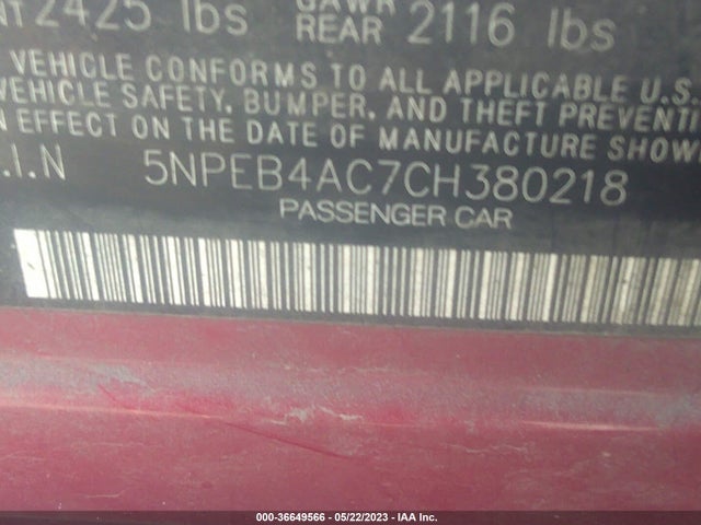 2012 HYUNDAI SONATA GLS VIN: 5NPEB4AC7CH380218