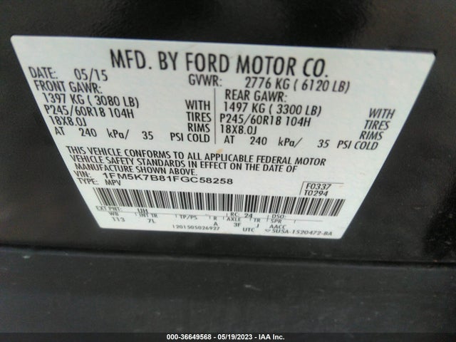 Ford Explorer Base 2015 1FM5K7B81FGC58258 Image 10