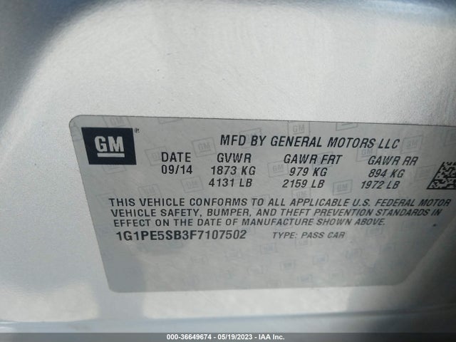Chevrolet CRUZE LT 2015 1G1PE5SB3F7107502 Image 10