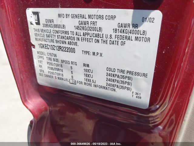2002 GMC YUKON SLE VIN: 1GKEC13Z12R222000