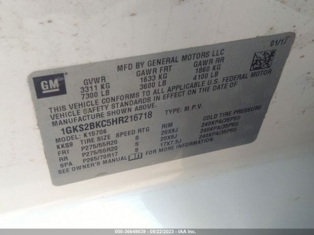 1GKS2BKC5HR216718 GMC YUKON SLT
