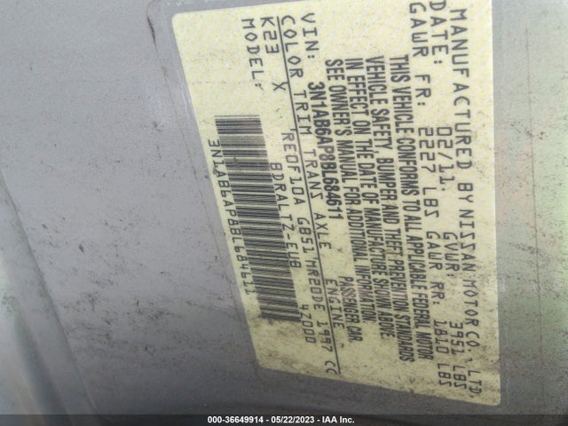 2011 NISSAN SENTRA 2.0 SR VIN: 3N1AB6AP8BL684611