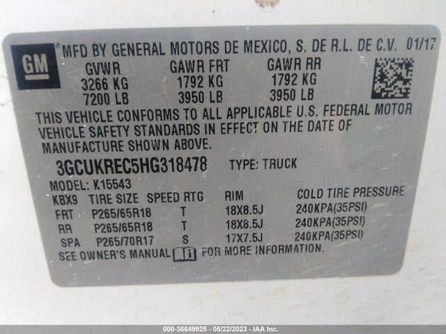Chevrolet Silverado 1500 Lt 2017 3GCUKREC5HG318478 Image 9