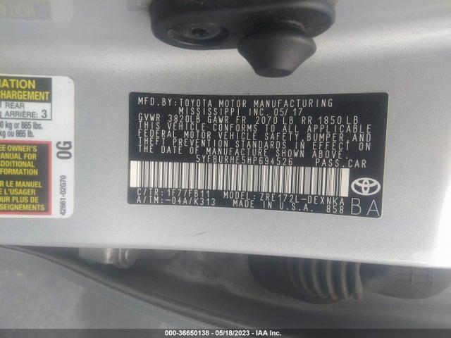 Toyota Corolla L/le/xle/se 2017 5YFBURHE5HP694526 Image 10
