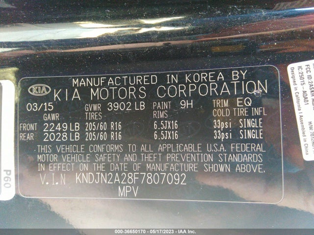 KIA Soul Base 2015 KNDJN2A28F7807092 Image 11